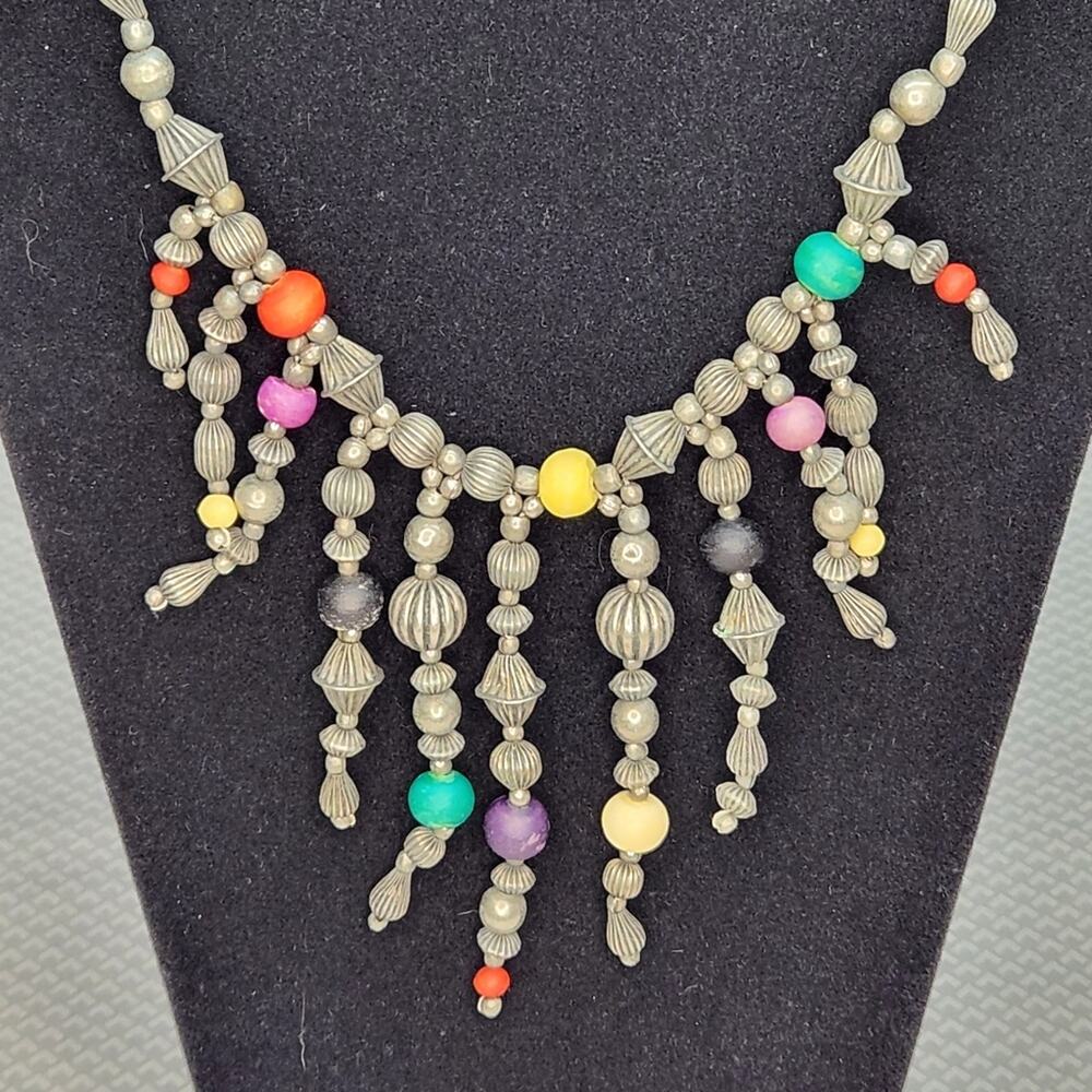 Boho Multicolor Beaded Necklace | Vintage Statement Jewelry - Picture 6 of 7